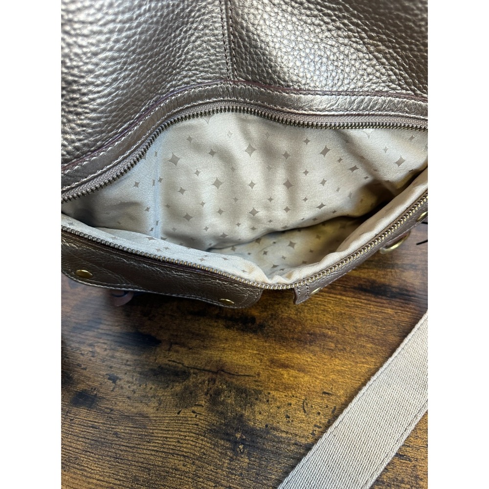 Fossil Metallic Bronze Pebbled Leather Utility Crossbody Bag Multi Pocket Large - Picture 12 of 16